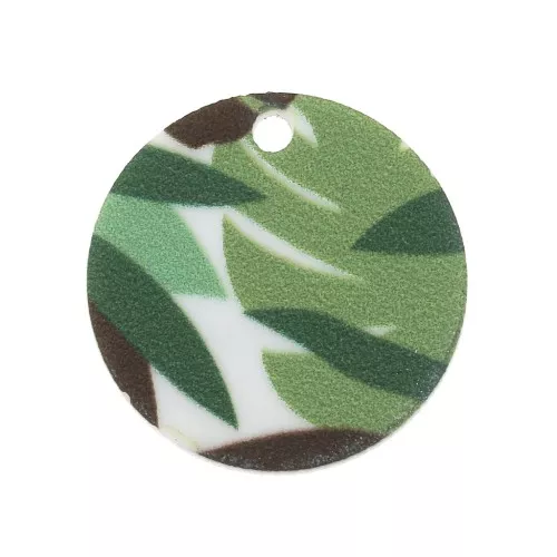 20mm Round Plexiglas sequin - foliage pattern - White - Multicolored x1
