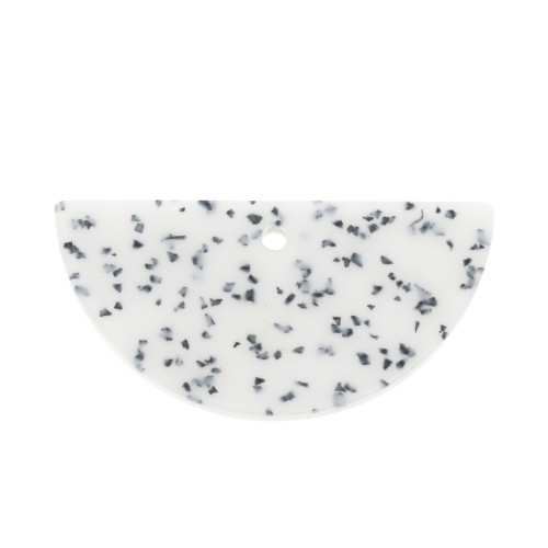 20x39.5mm Resin half moon pendant - White and Black Terrazzo x1