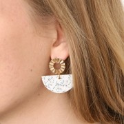 20x39.5mm Resin half moon pendant - White and Black Terrazzo x1