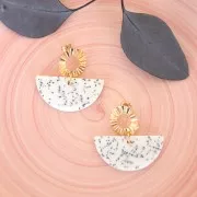 20x39.5mm Resin half moon pendant - White and Black Terrazzo x1