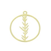 16mm 925 Sterling Silver Round hollowed out charm with foliage - Gold Tone x1|raw }}