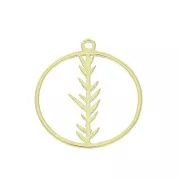 16mm 925 Sterling Silver Round hollowed out charm with foliage - Gold Tone x1