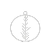 16 mm 925 Sterling Silver Round hollowed out charm with foliage x1