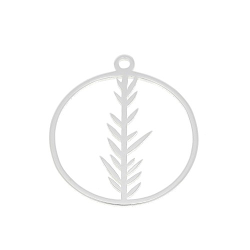 16 mm 925 Sterling Silver Round hollowed out charm with foliage x1