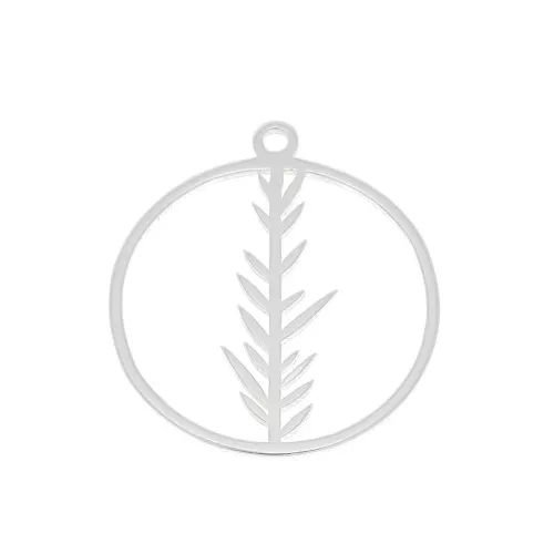 16 mm 925 Sterling Silver Round hollowed out charm with foliage x1