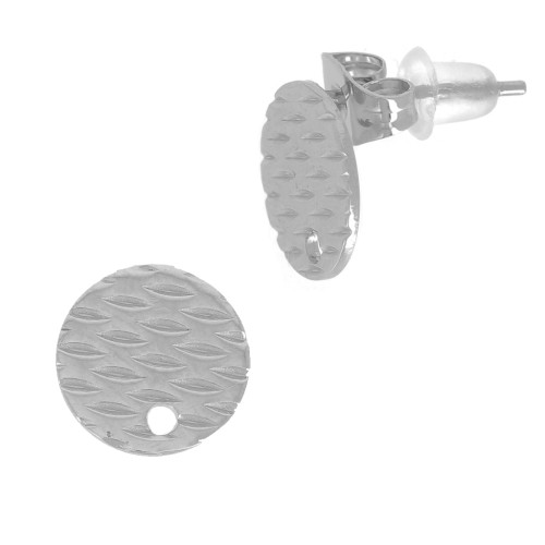 10mm 304L Stainless steel decorated disc earstuds with hole x2