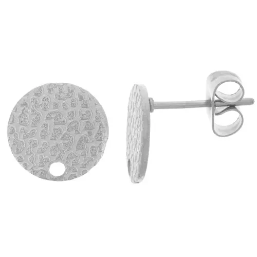 10mm Stainless steel hammered disc earstuds with hole x2