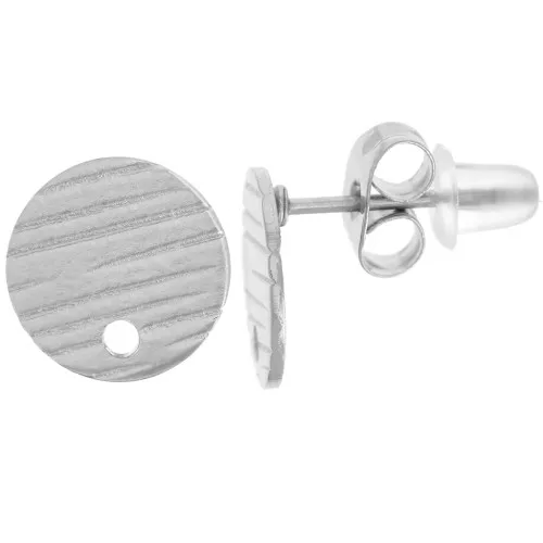 10mm 304L Stainless steel striated disc earstuds with hole x2