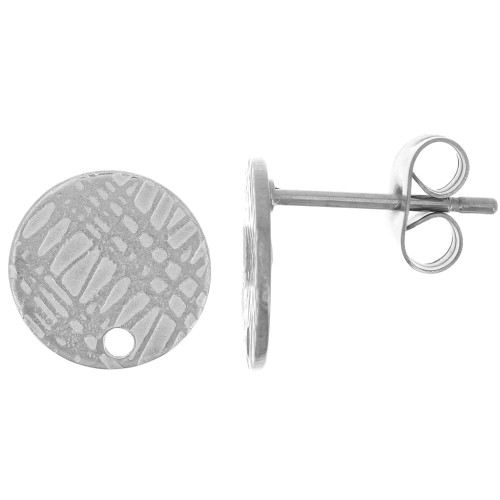 10mm Stainless steel textured disc earstuds with hole x2