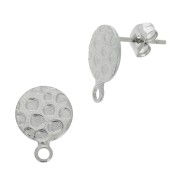 10mm 304L Stainless steel hammered disc earstuds with closed ring x2|raw }}