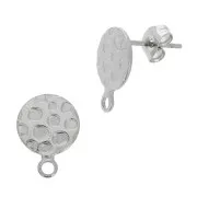 10mm 304L Stainless steel hammered disc earstuds with closed ring x2
