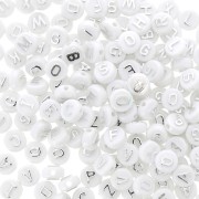 Assortment of 200 round alphabet 9.5m letter beads - White - Argenté x1