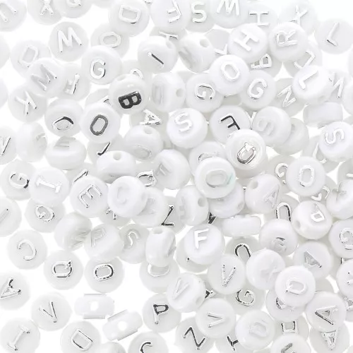Assortment of 200 round alphabet 9.5m letter beads - White - Argenté x1