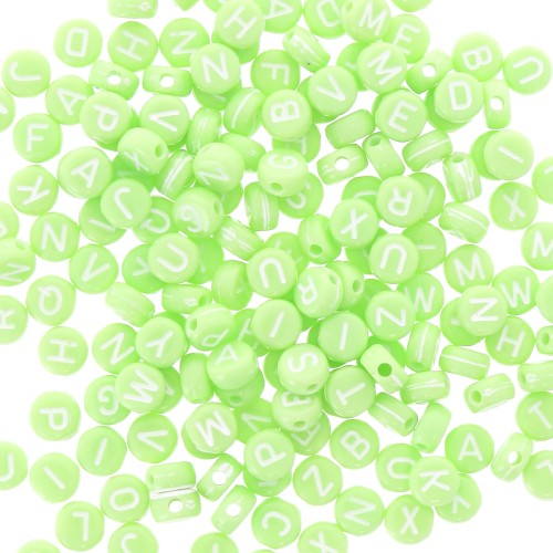 Assortment of 200 round 7mm alphabet letter beads - Light Green - White x1