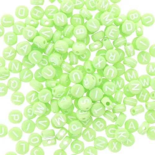 Assortment of 200 round 7mm alphabet letter beads - Light Green - White x1