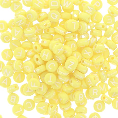 Assortment of 200 round 7mm alphabet letter beads - Yellow - White x1