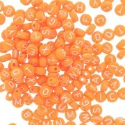 Assortment of 200 round 7mm alphabet letter beads - Orange - White x1