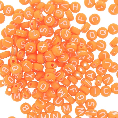 Assortment of 200 round 7mm alphabet letter beads - Orange - White x1