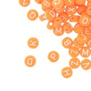 Assortment of 200 round 7mm alphabet letter beads - Orange - White x1