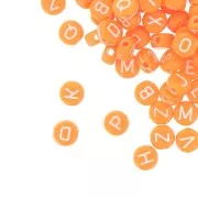Assortment of 200 round 7mm alphabet letter beads - Orange - White x1