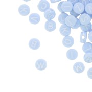 Assortment of 200 round 7mm alphabet letter beads - Pastel Blue - White x1