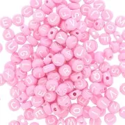 Assortment of 200 round 7mm alphabet letter beads - Pink - White x1