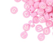 Assortment of 200 round 7mm alphabet letter beads - Pink - White x1
