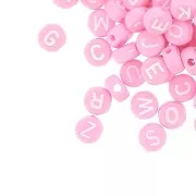 Assortment of 200 round 7mm alphabet letter beads - Pink - White x1