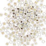 Assortment of 200 letter 6 mm cubes beads - White - Gold x1