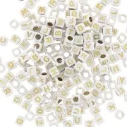 Assortment of 200 letter 6 mm cubes beads - White - Gold x1