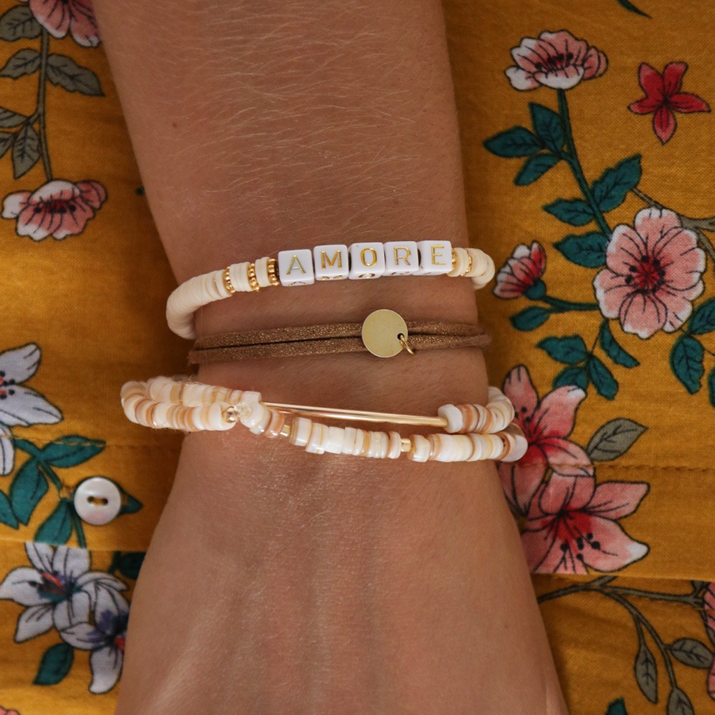 Assortment of 200 letter 6 mm cubes beads White Gold x1 Perles & Co