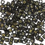 Assortment of 200 letter 6 mm cubes beads - Black - Gold x1