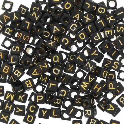 Assortment of 200 letter 6 mm cubes beads - Black - Gold x1