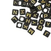Assortment of 200 letter 6 mm cubes beads - Black - Gold x1