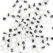 Assortment of 100 numbers and symbols 7 mm cubes beads - White - Black x1