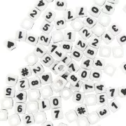 Assortment of 100 numbers and symbols 7 mm cubes beads - White - Black x1
