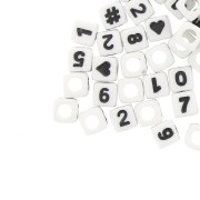 Assortment of 100 numbers and symbols 7 mm cubes beads - White - Black x1