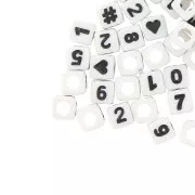 Assortment of 100 numbers and symbols 7 mm cubes beads - White - Black x1