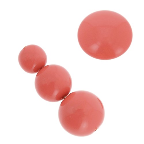 Assortment of 26 beads 6-8-10mm and 2 cabochons in opaque resin - Coral Red x1