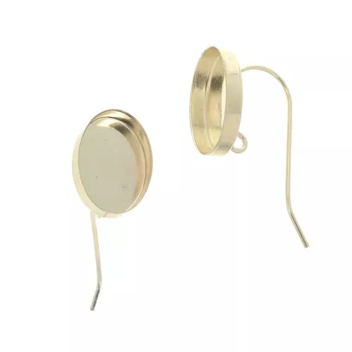 Oval earwires for 14x10 mm cabochon - open ring - Gold Filled x2