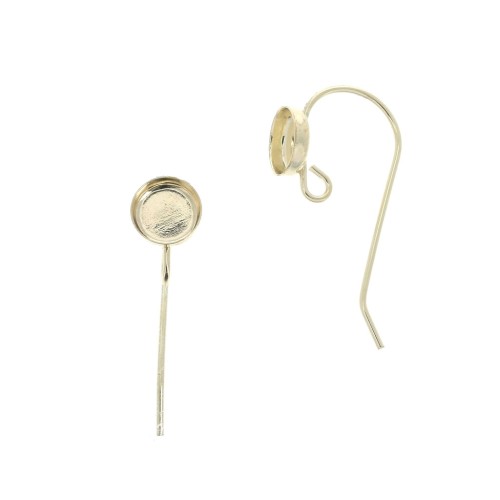 Round earwires for 6 mm cabochon - open ring - Gold Filled x2
