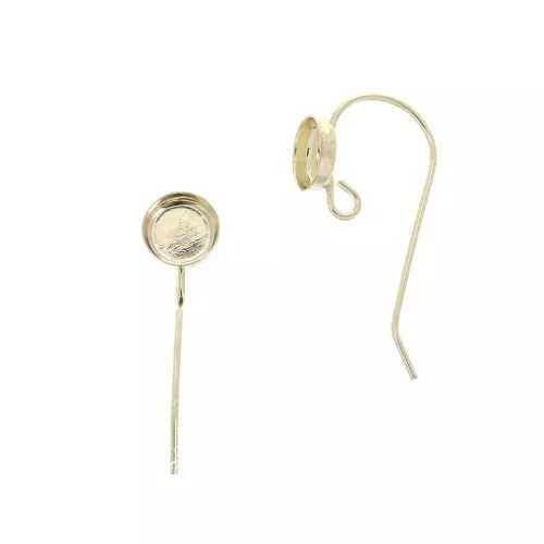 Round earwires for 6 mm cabochon - open ring - Gold Filled x2