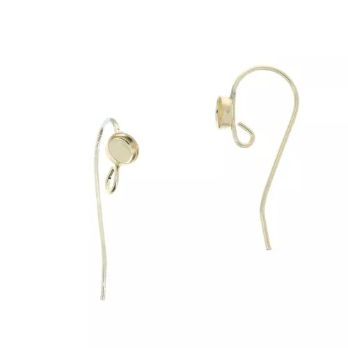 Round earwires for 4 mm cabochon - open ring - Gold Filled x2