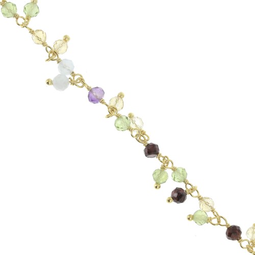 925 Sterling Silver 6.5mm Fancy chain with gemstones - Fine Gold Plated x20cm