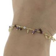 925 Sterling Silver 6.5mm Fancy chain with gemstones - Fine Gold Plated x20cm