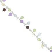 925 Sterling Silver 6.5mm Fancy chain with round gemstones x20cm|raw }}