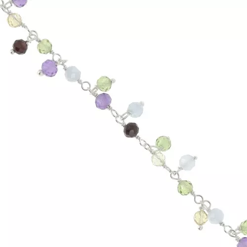 925 Sterling Silver 6.5mm Fancy chain with round gemstones x20cm
