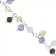 925 Sterling Silver 6.5mm Fancy chain with round gemstones x20cm