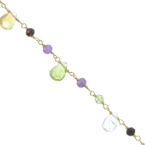 7.5mm 925 Sterling Silver Fancy chain with gemstones - Fine Gold Plated x20cm