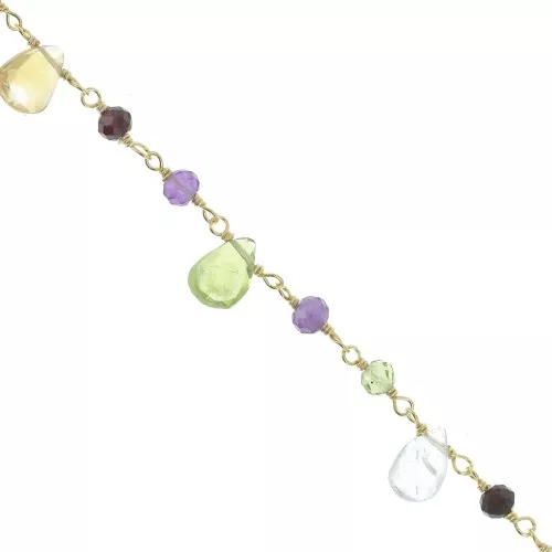 7.5mm 925 Sterling Silver Fancy chain with gemstones - Fine Gold Plated x20cm